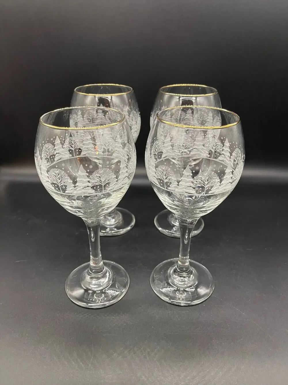 Vintage Libbey Arby's Winter Wonderland Set of 4 Water Wine Goblet Glasses 7.75